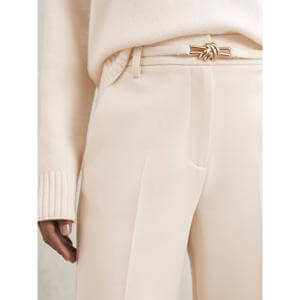 REISS Leona Flared Knot-Hardware Belted Trousers